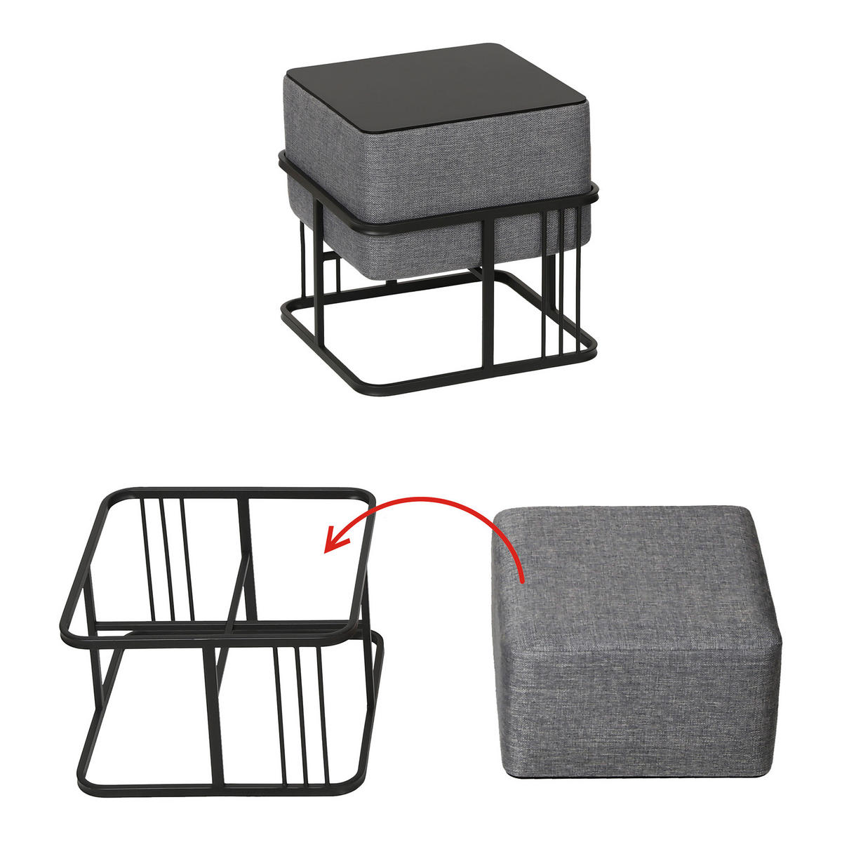 SADA STOLIČEK 2 KS Tas - černá/tmavě šedá, kov/kompozitní dřevo (38/38/38cm) - [en.casa]