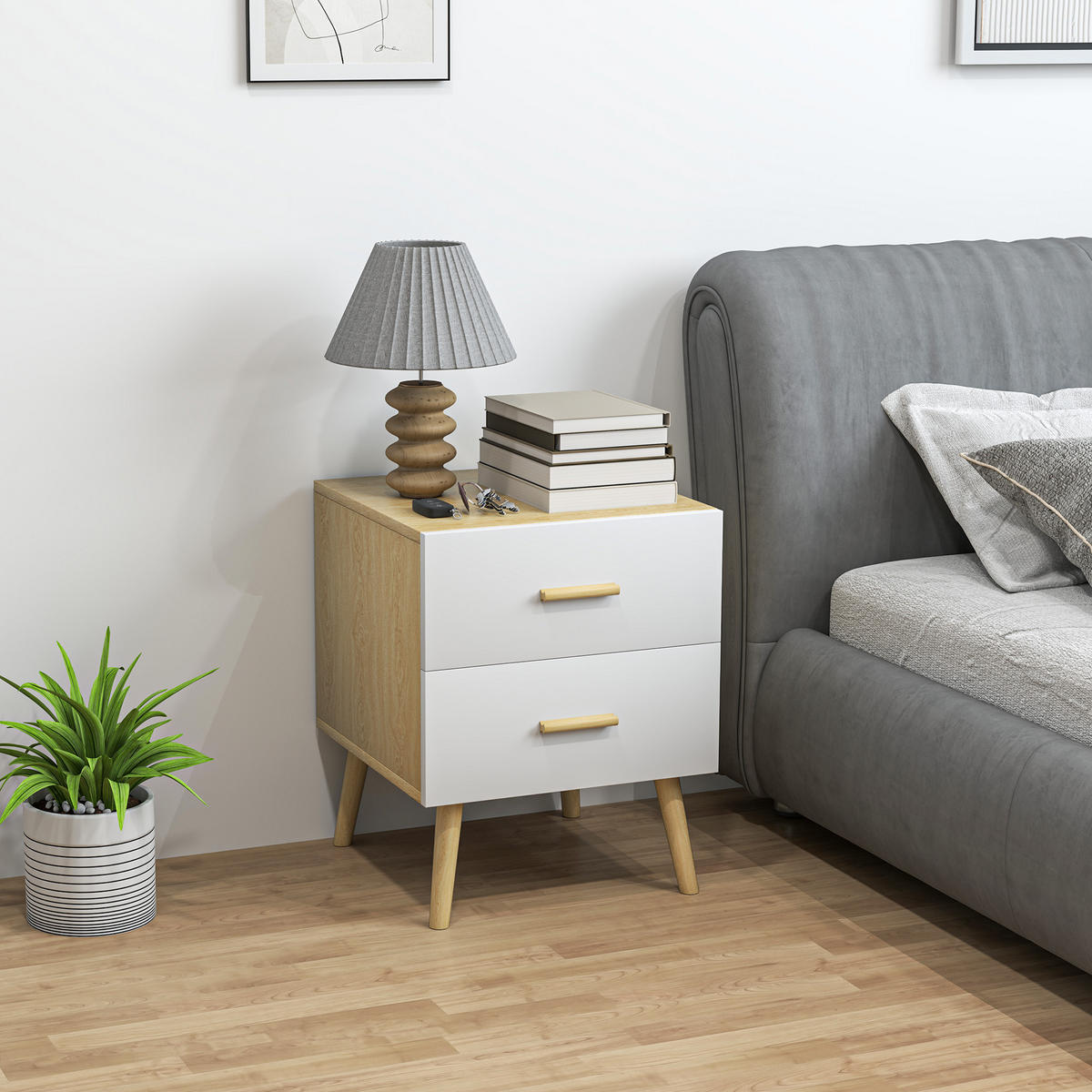 NACHTSCHRANK DE-12948 2 Schubladen, modern Eiche - Eichefarben, Holzwerkstoff (40/50/40cm) - ComfortXL