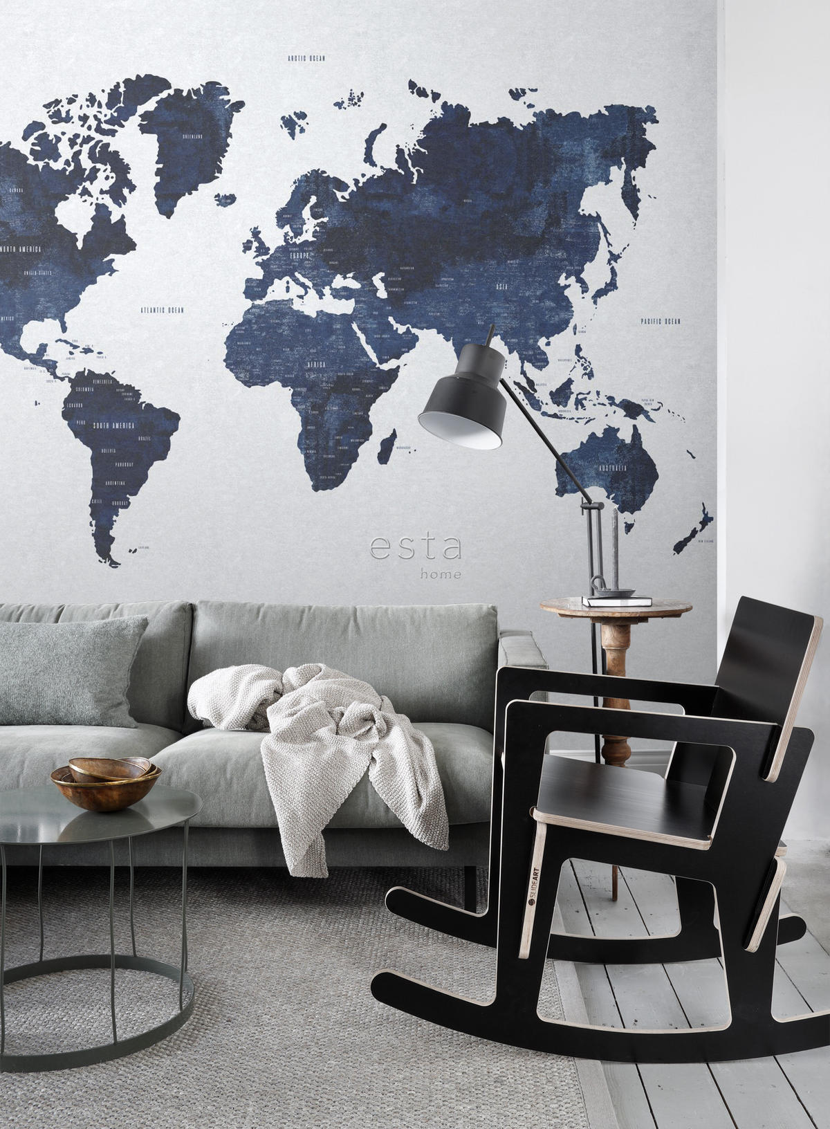 FOTOTAPETE Weltkarte im Vintage-Look 279 x 279 cm - Blau, Papier (279/279cm) - ESTAhome