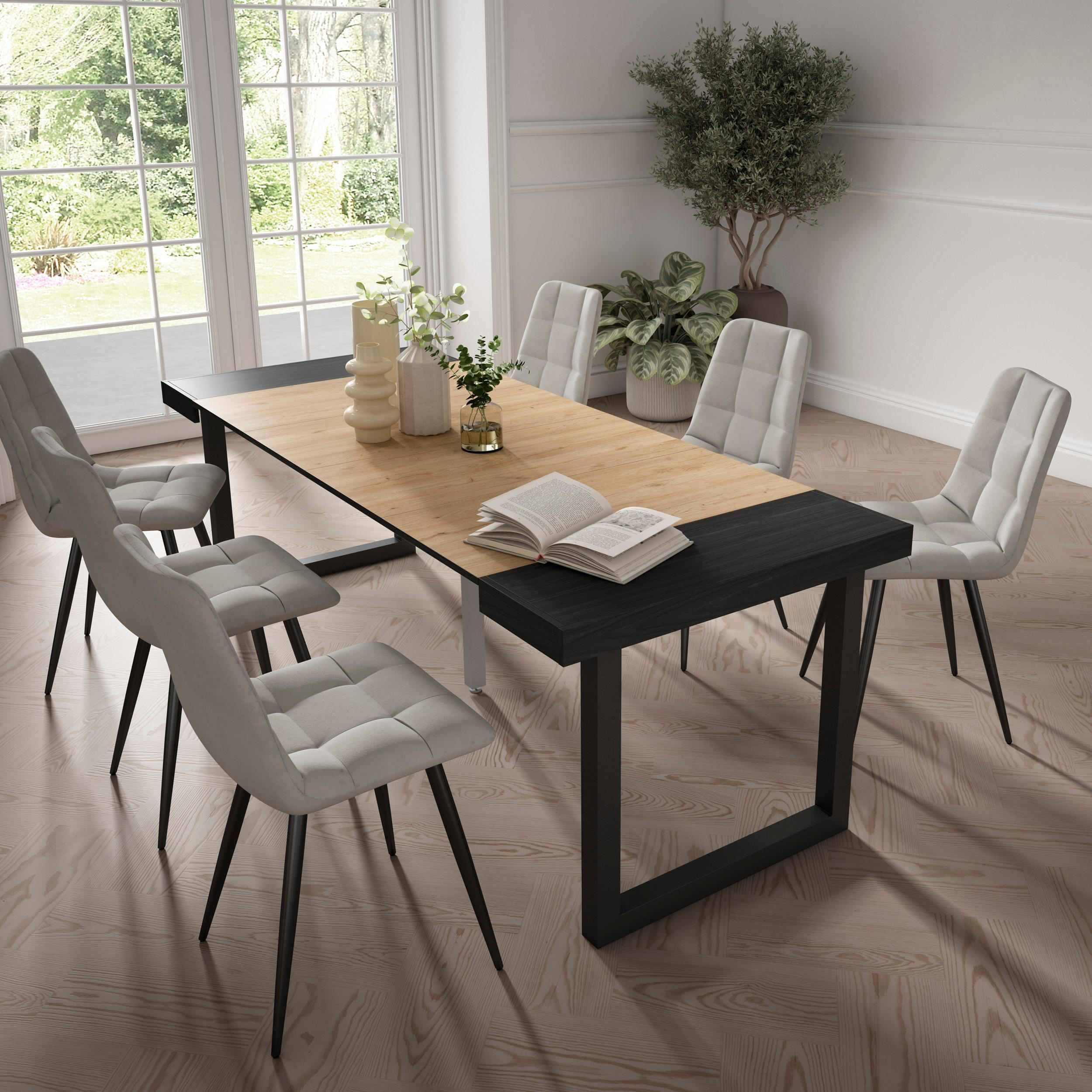 KONSOLENTISCH ausziehbar 58 bis 222cm, für 10 Gäste, schwarz eiche, 90/58/73cm - Eichefarben/Schwarz, Holzwerkstoff (90/222/73cm) - Skraut Home