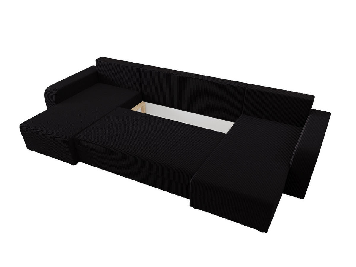 WOHNLANDSCHAFT HEWLET U BIS Zoom 23 mit Schlaffunktion - Schwarz, Textil (305/90/140cm) - Bedante
