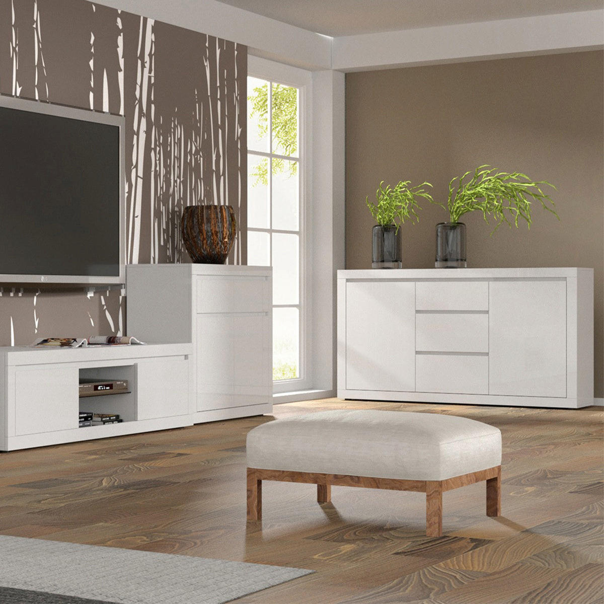 KOMODA Olia Bijeli - bijela, drvni materijal (150/89/40cm) - Petits-meubles