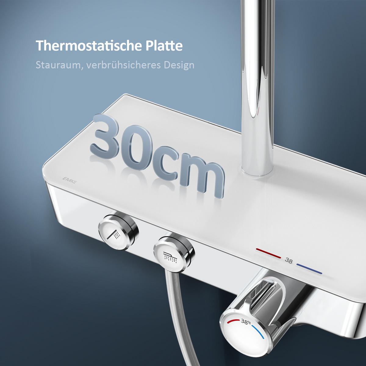 ÜBERKOPFBRAUSESET mit Armatur Thermostat und Ablage Chrom - Chromfarben, Metall (36/106.6/48.7cm) - EMKE