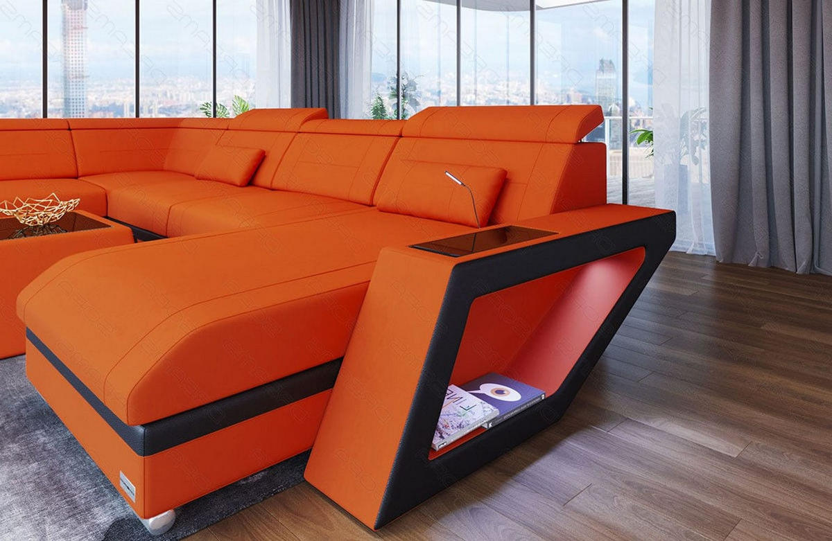 WOHNLANDSCHAFT Catania Orange Schwarz Mikrofaserstoff - Orange, Kunststoff (349/89/264cm)
