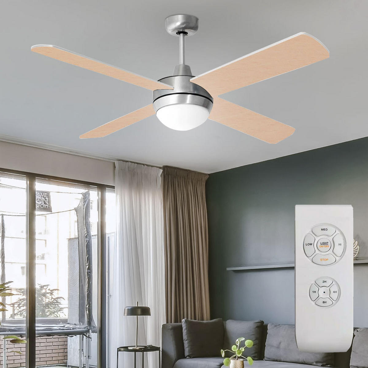 DECKENLEUCHTE Ventilator Silber Holzoptik - Silberfarben, Kunststoff (132/132/41cm)