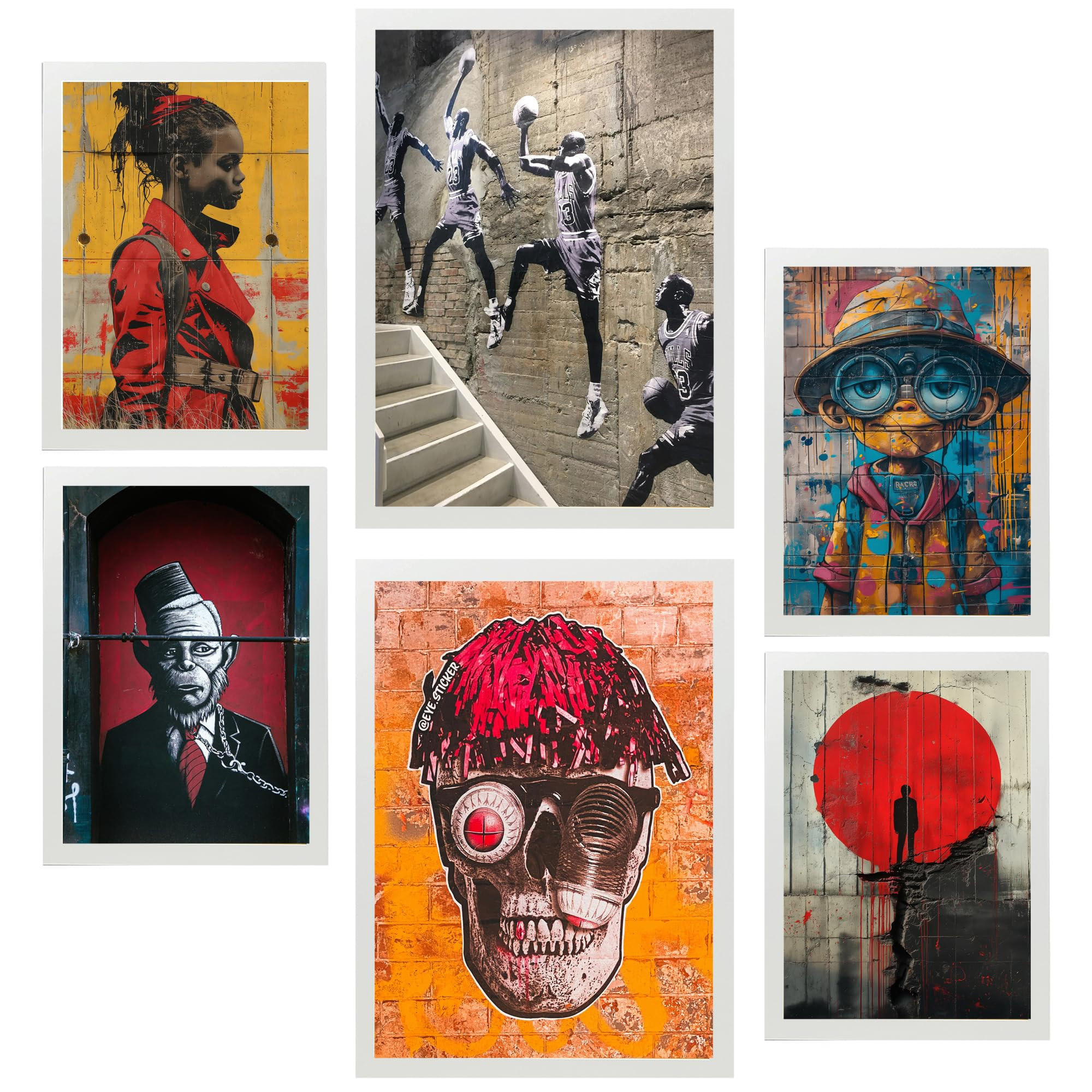 POSTER Set Mit 6 Graffiti Straßenkunst A3 & A4 Weißer Rahmen - Weiß, Papier (29/3cm) - Nacnic