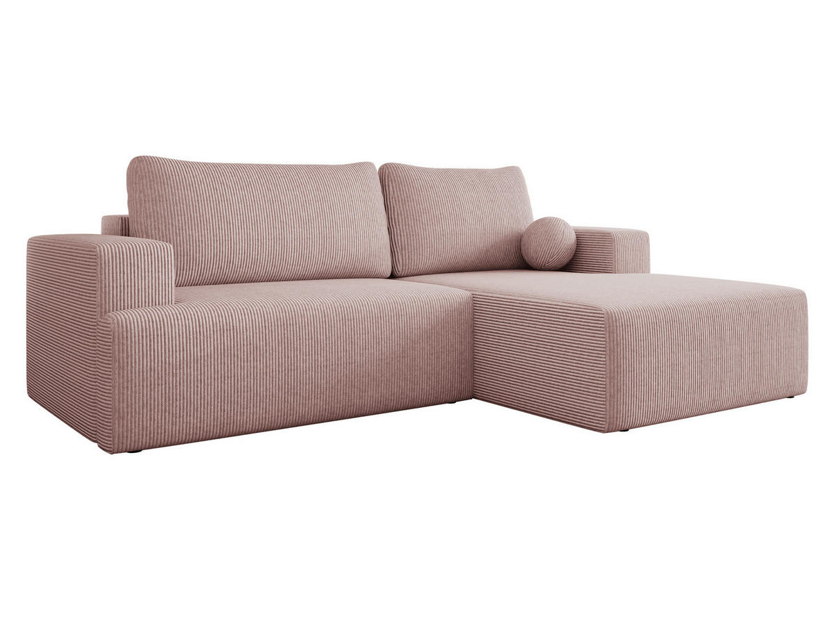 ECKSOFA Mivo Cord, Seite: Rechts - Schwarz/Rosa, Holz/Kunststoff (266/163cm) - MIRJAN24