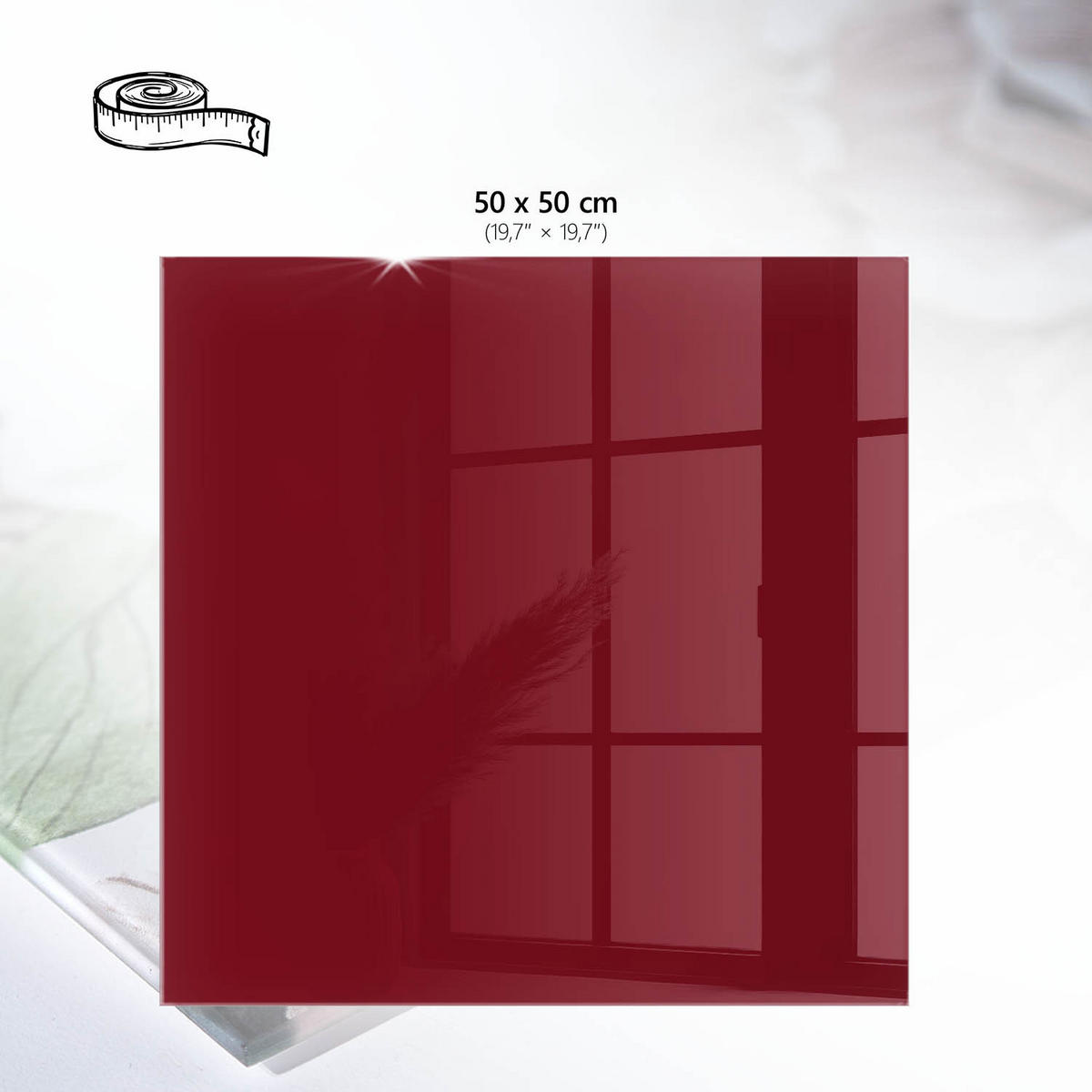 TISCHPLATTE 50x50 cm – Kräftiges Burgunderrot - Grau, Glas (50/50/0.4cm) - Wallfluent