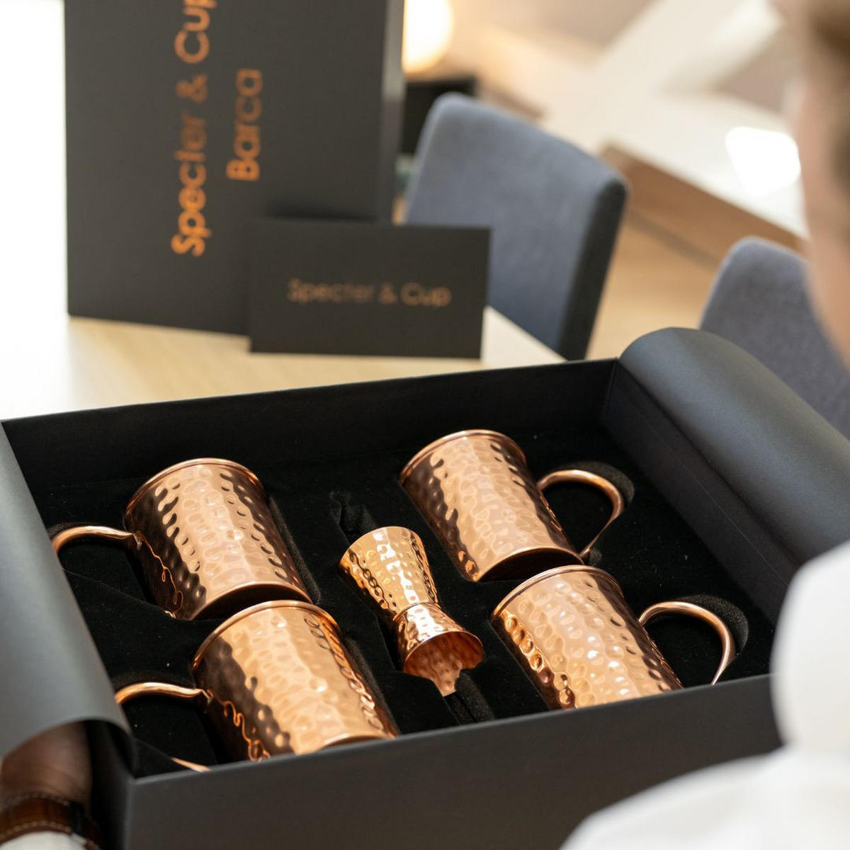 KUPFERBECHER, Cocktailbecher BARCA 4er Set Moscow Mule 400ml + Zubehör - Kupferfarben, Paraffin (8.5/10.5/10.5cm) - Specter & Cup