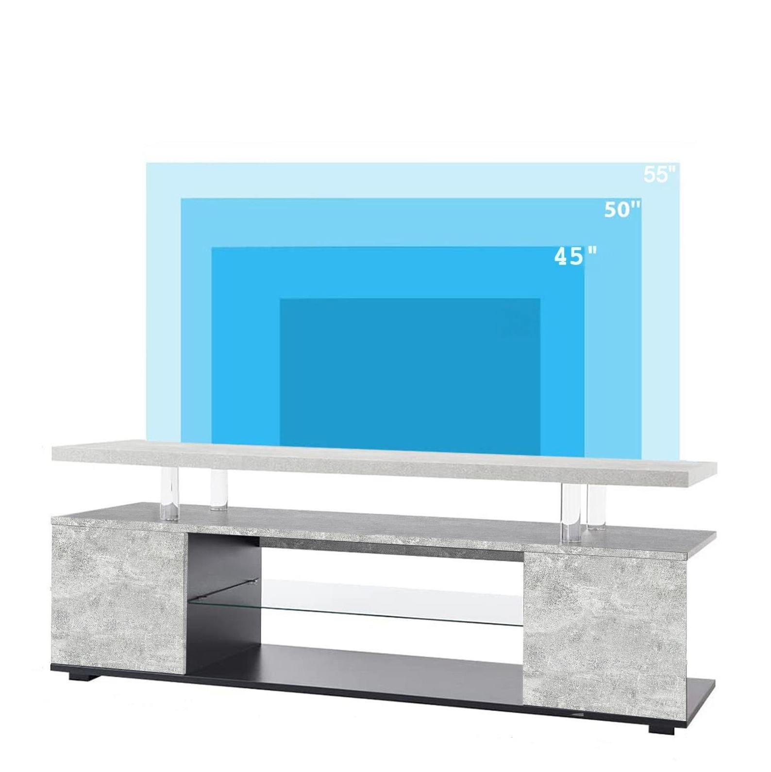 TV-LOWBOARD mit LED-Beleuchtung, 3 Schrankfächern und offenem Ablagefach, Grau/Schwarz - Schwarz, Holzwerkstoff (130/48/40cm) - Redom