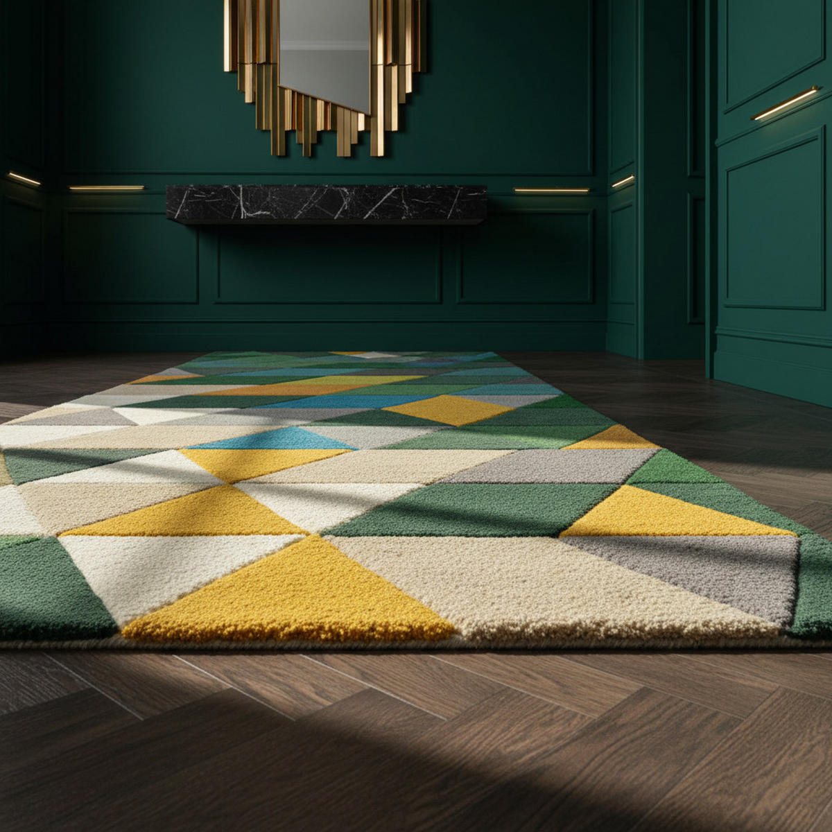 WOLLTEPPICH handgetuftet geometrisch DERWENT HAZEL, Grün-Multi 60x230 cm - Grün, Textil (60/230cm) - KADIMA DESIGN