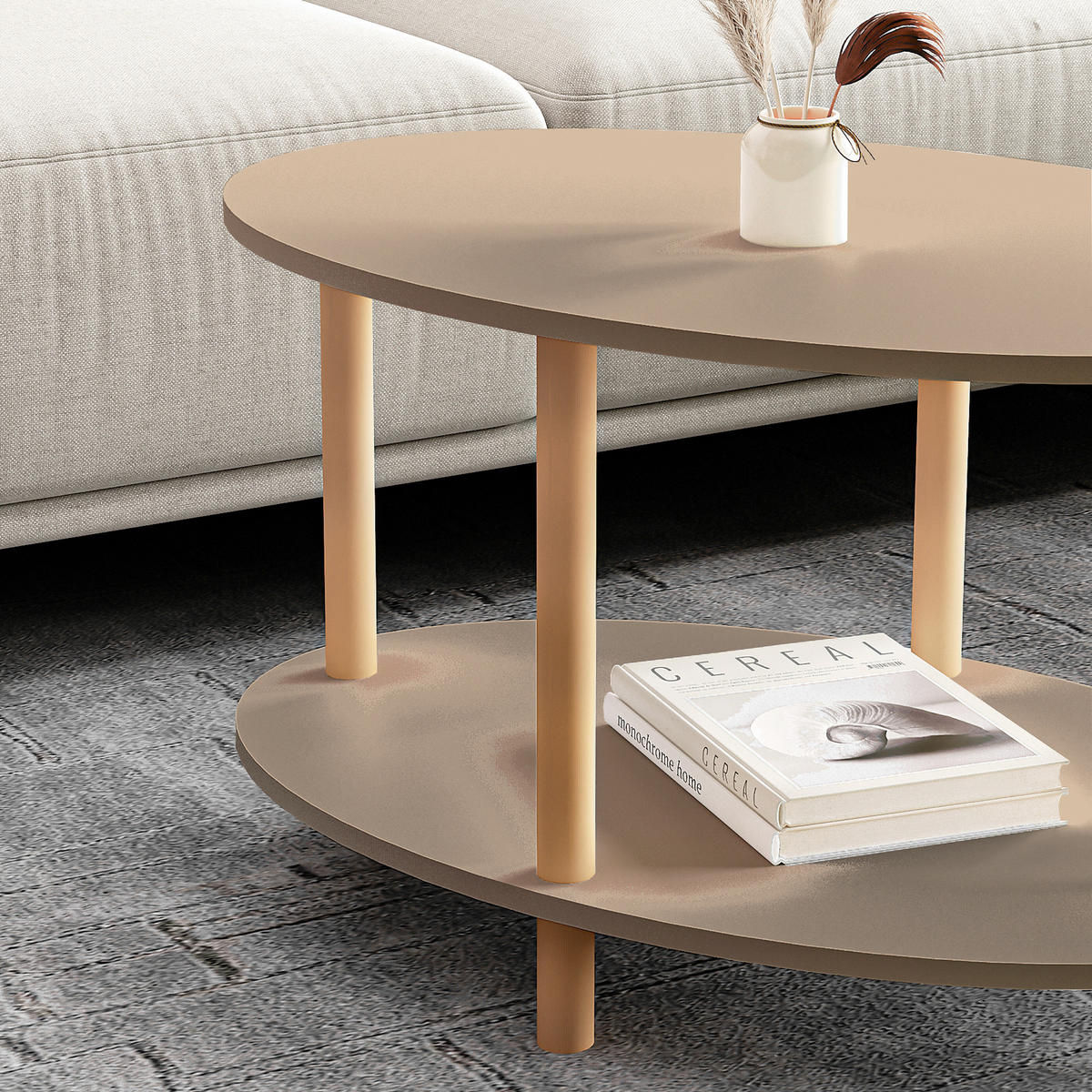 COUCHTICH Højreby 70/44/43 cm - Naturfarben/Cappuccino, Holz/Holzwerkstoff (70/44/43cm) - [en.casa]