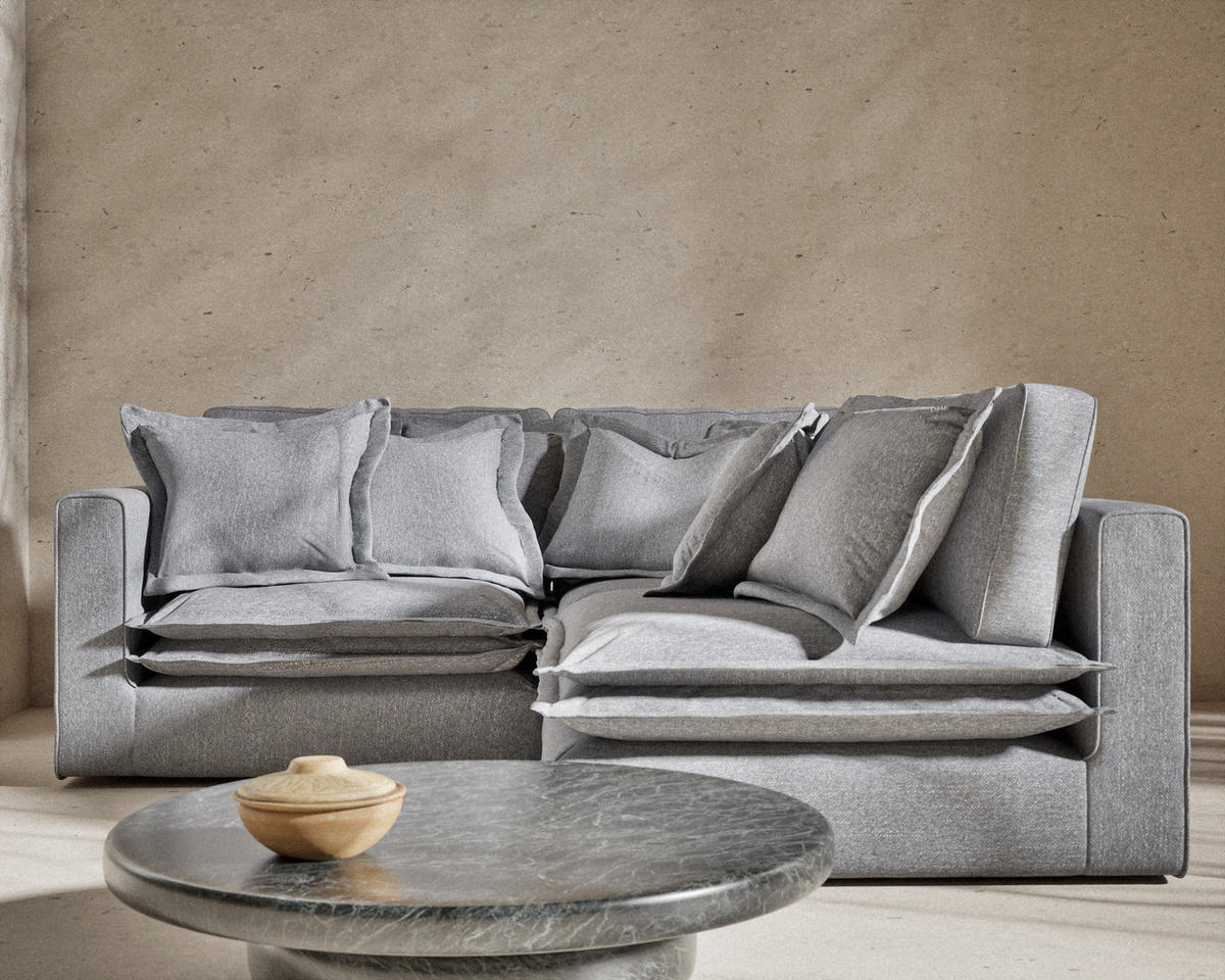 ECKSOFA Amalfi Grau Webstoff - Schwarz/Grau, Holz/Holzwerkstoff (238/222cm) - Maison de Reve