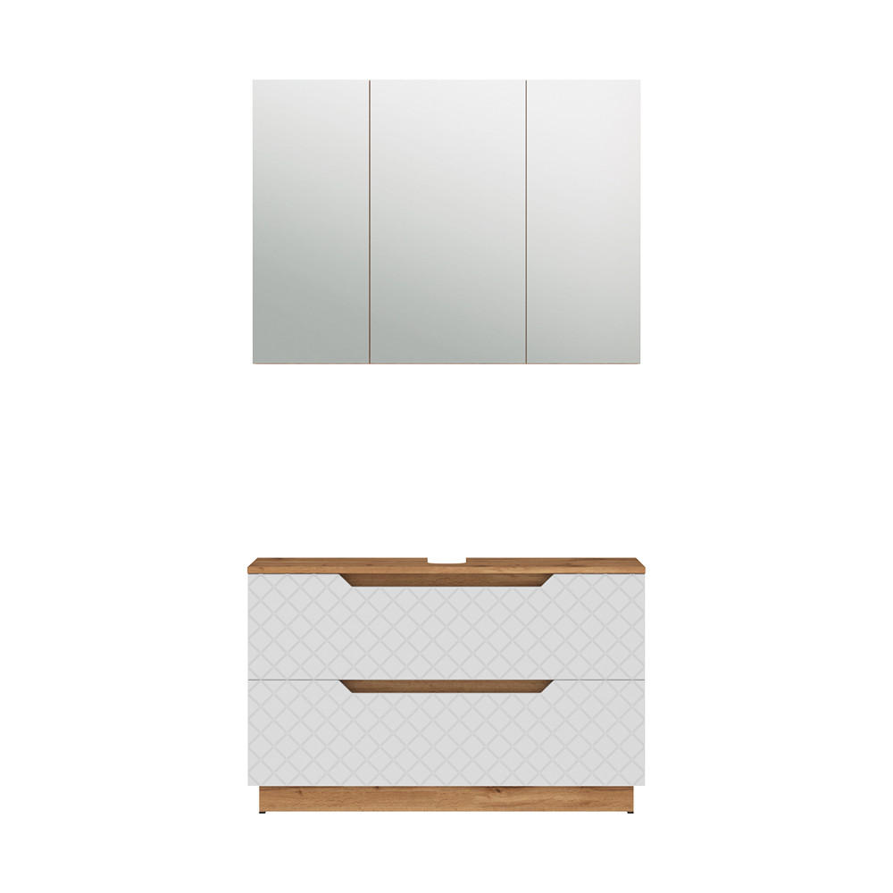 BADMÖBEL-SET Lotta Eiche/Weiß mit Kachelstruktur 2 Teile - Eichefarben/Weiß, Holzwerkstoff (99.4/62.5/32cm) - Vicco