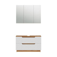 BADMÖBEL-SET Lotta Eiche/Weiß mit Kachelstruktur 2 Teile - Eichefarben/Weiß, Holzwerkstoff (99.4/62.5/32cm) - Vicco