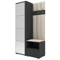 GEPOLSTERT Garderoben-Set Nela I LUX (Spiegel – Farbe Graphit + Stoff Trinity 01) - Silberfarben/Creme, Holz/Holzwerkstoff (100/187/40cm) - Ravio