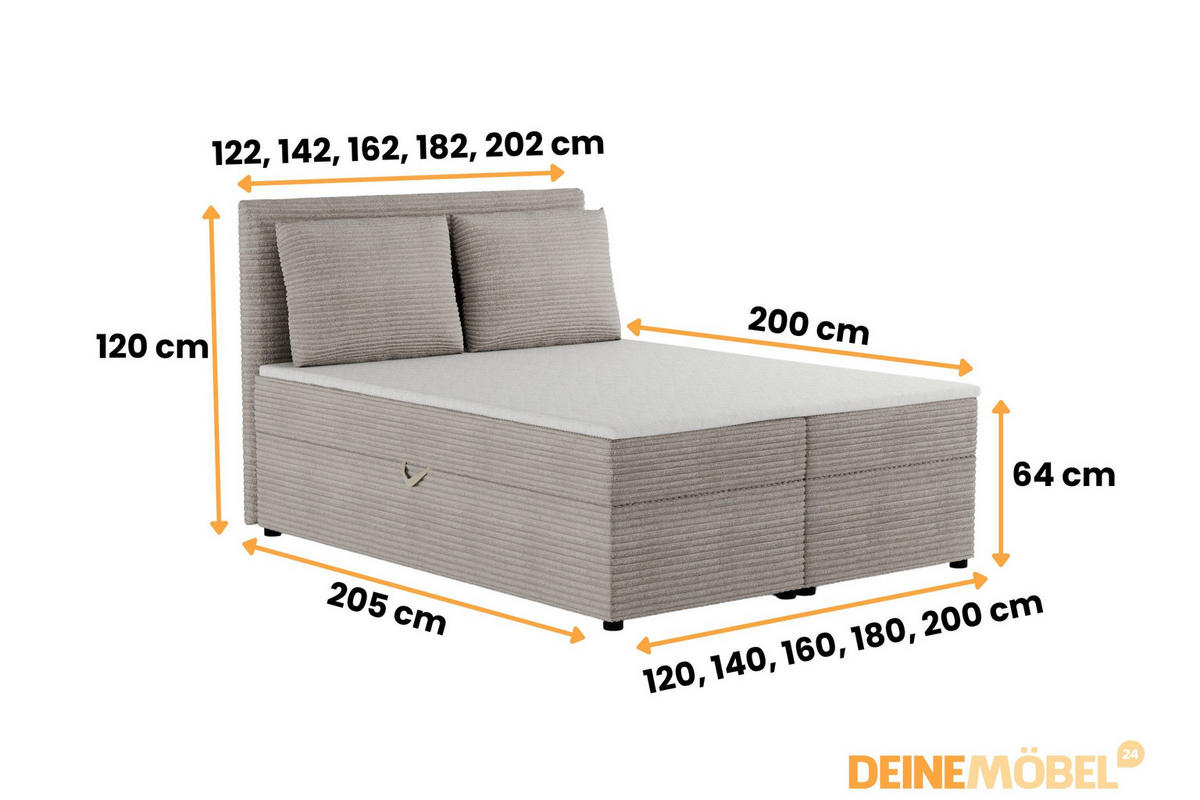 BOXBETT TAMI 180/200 in Cord Creme H4 - Creme, Holz/Holzwerkstoff (180/200cm) - Deine Möbel 24