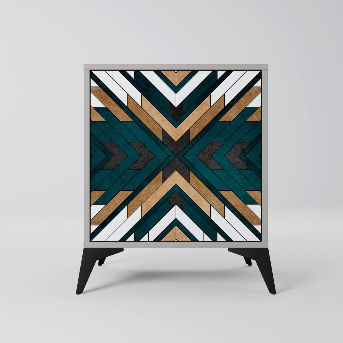 SIDEBOARD ARTISTIC GEOMETRY, Grau, 57,5x42x67,5 cm, Schwarze Metall-Rahmenfüße - Multicolor/Schwarz, Holzwerkstoff/Metall (57.5/67.5/42cm) - SpaceRebels