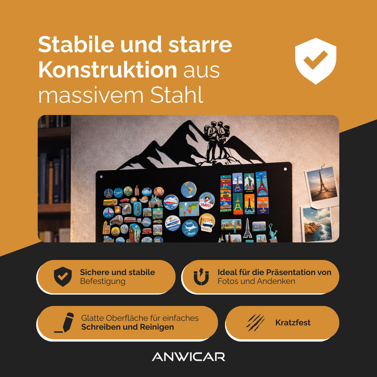 MAGNETTAFEL für Erinnerungen Goldfarben 87x49 cm - Goldfarben, Metall (49/87/0.7cm) - ANWICAR
