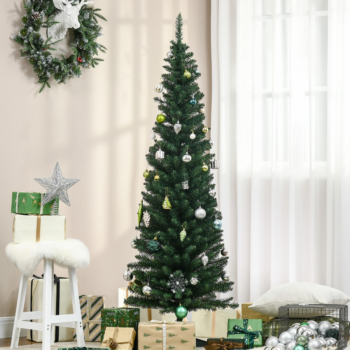 WEIHNACHTSBAUM DE-41605 1,8 m, inkl. Ständer und Stern Grün - Grün, Kunststoff (180cm) - ComfortXL