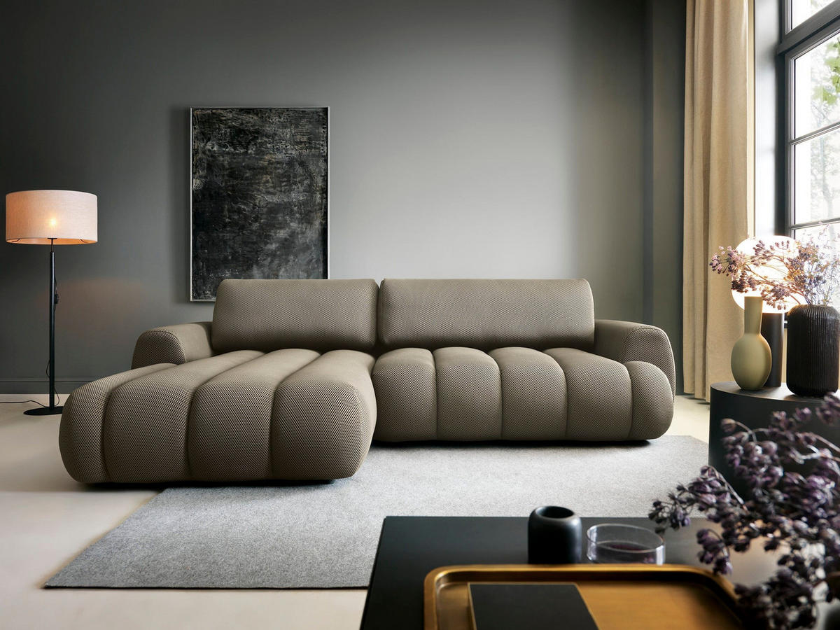 ECKSOFA SITO Braun Jersey mit Schlaffunktion - Braun, Holz (272/168cm) - MASSENO