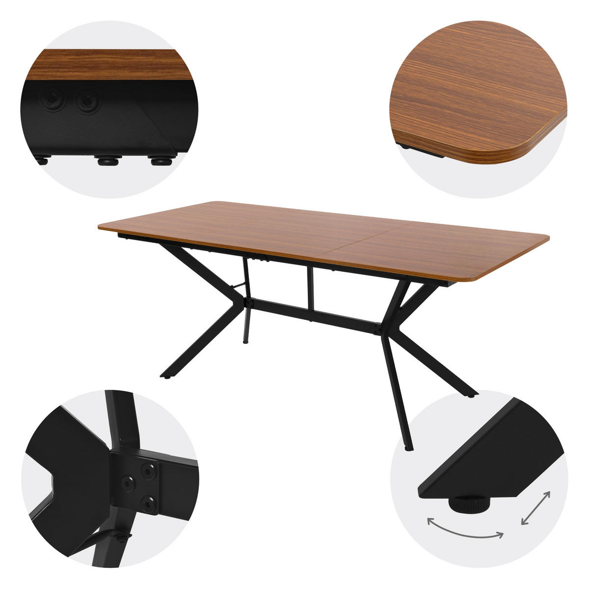 ESSTISCH aus MDF Dunkelbraun mit Stahlgestell Rechteckiger für 6 Personen - Dunkelbraun, Holzwerkstoff (180/80/75cm) - ML-DESIGN