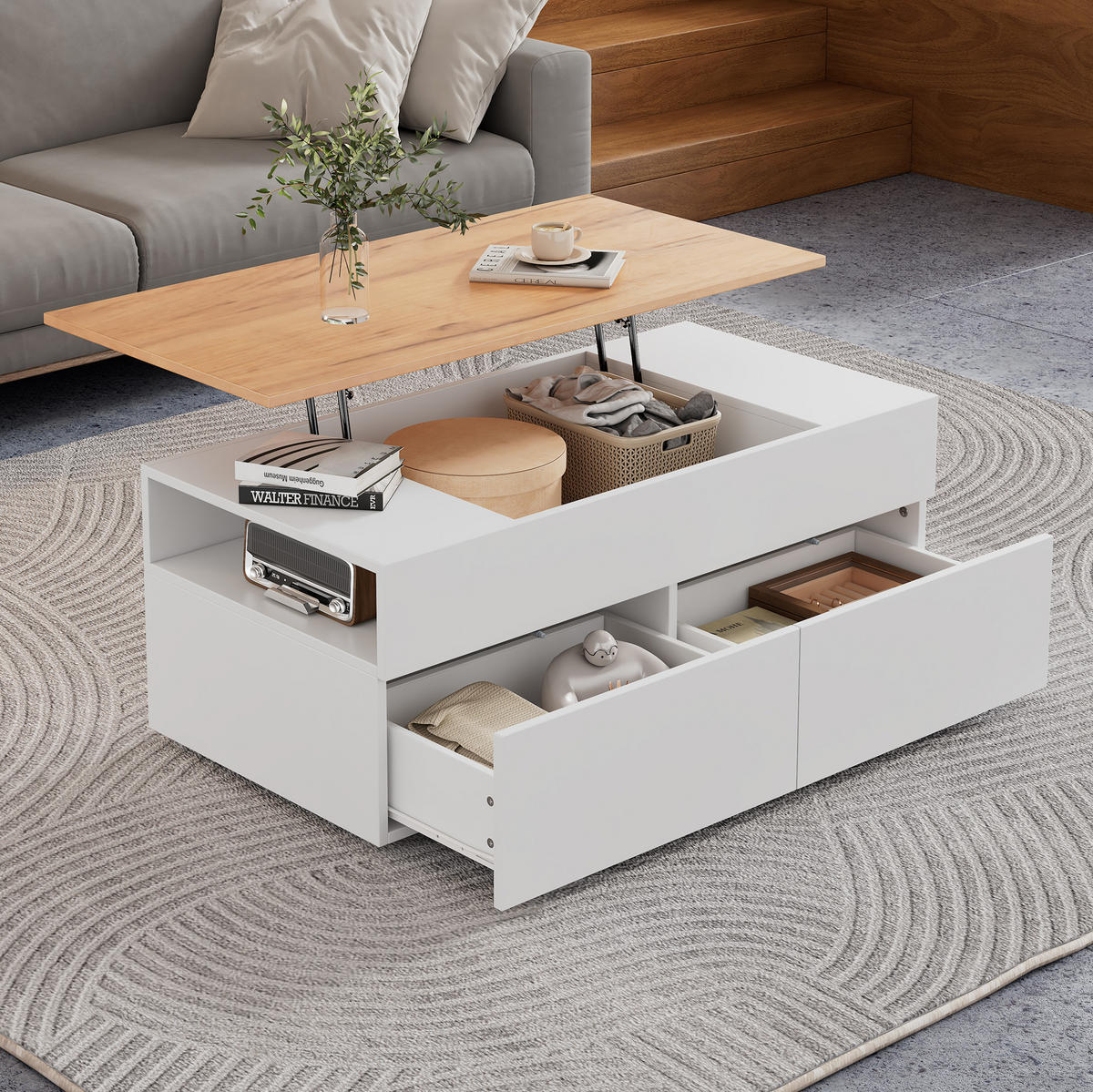 COUCHTISCH höhenverstellbar 100 x 50 cm Weiß Holzoptik - Weiß, Holzwerkstoff (100/50/40cm) - Meubliv