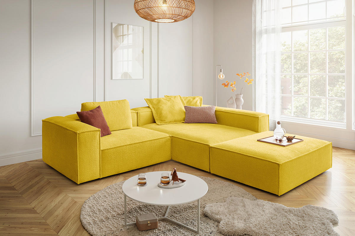 ECKSOFA CARMO Gelb Flachgewebe - Gelb/Schwarz, Kunststoff/Textil (306/191cm) - KAWOLA
