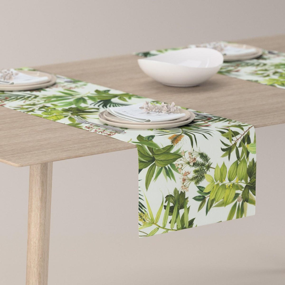 TISCHLÄUFER Tropical Island, grün und weiß, 40x130 cm - Weiß/Grün, Textil (40/130cm) - Dekoria