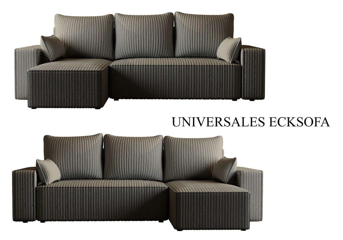 ECKSOFA Tobi mit Bettkasten und Schlaffunktion, L-Form/XL-Form, Cordstoff, Universal - Grau, Holzwerkstoff (246/145cm) - 4ALL HOME