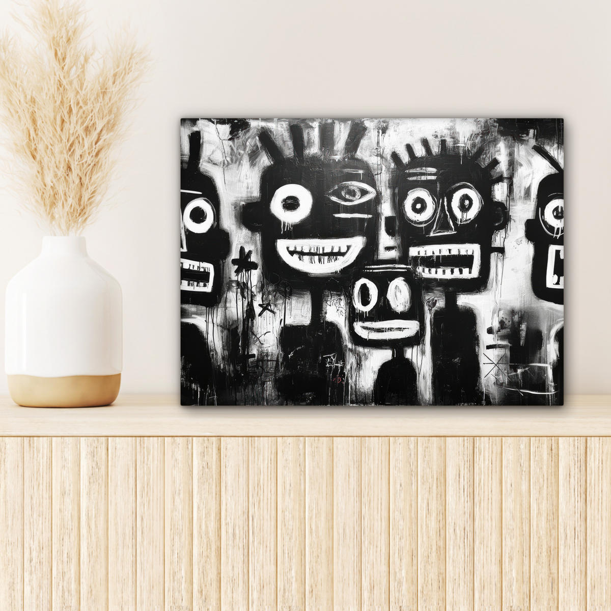 LEINWANDBILD Malerei - Figuren - Schwarz - Abstrakt Wandbild 40x30 cm - Schwarz, Textil (40/30cm) - MuchoWow