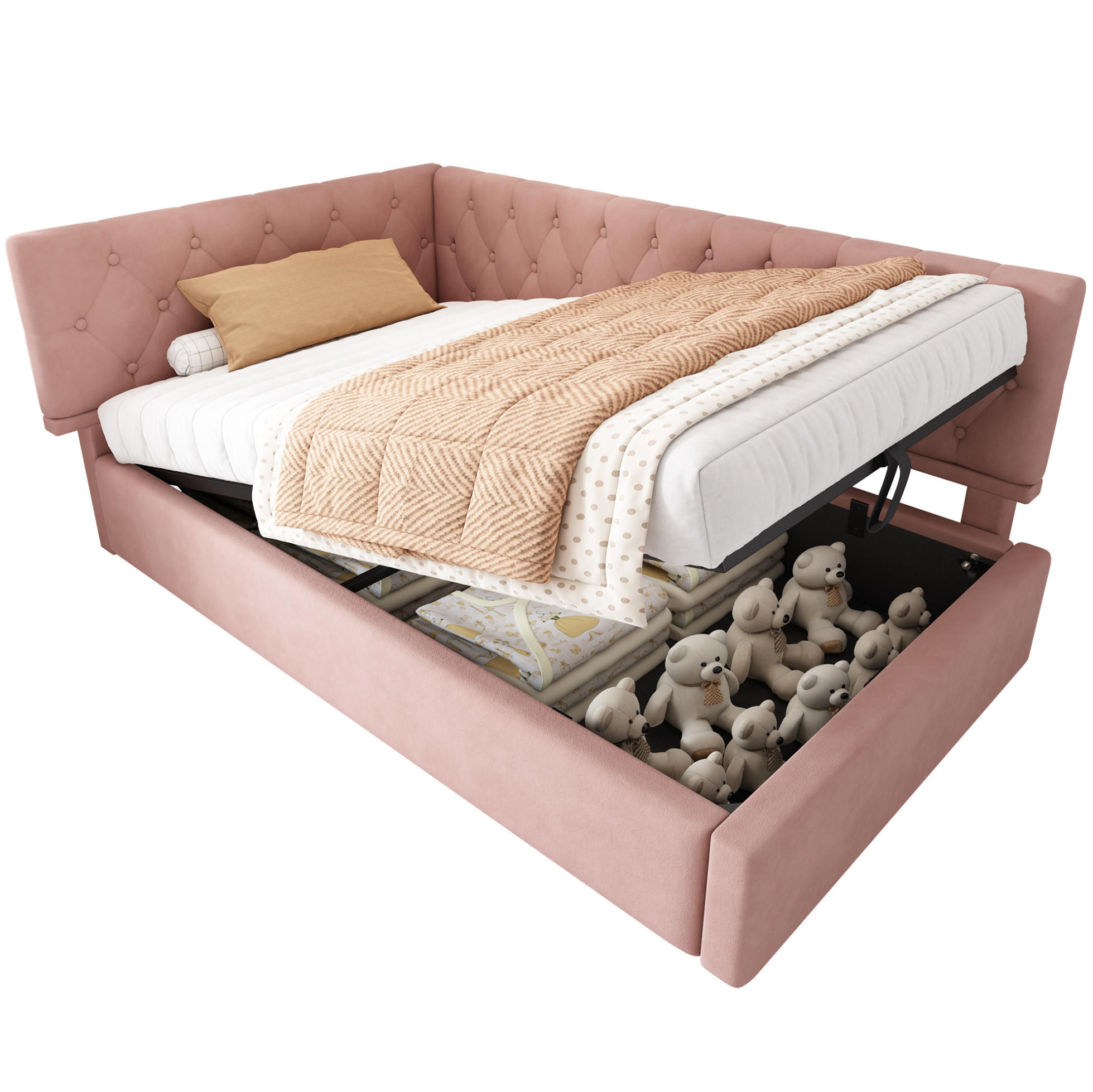 OKWISH ČALOUNĚNÁ postel 90/200 cm růžová ze sametu s úložným prostorem a variabilním čelem
