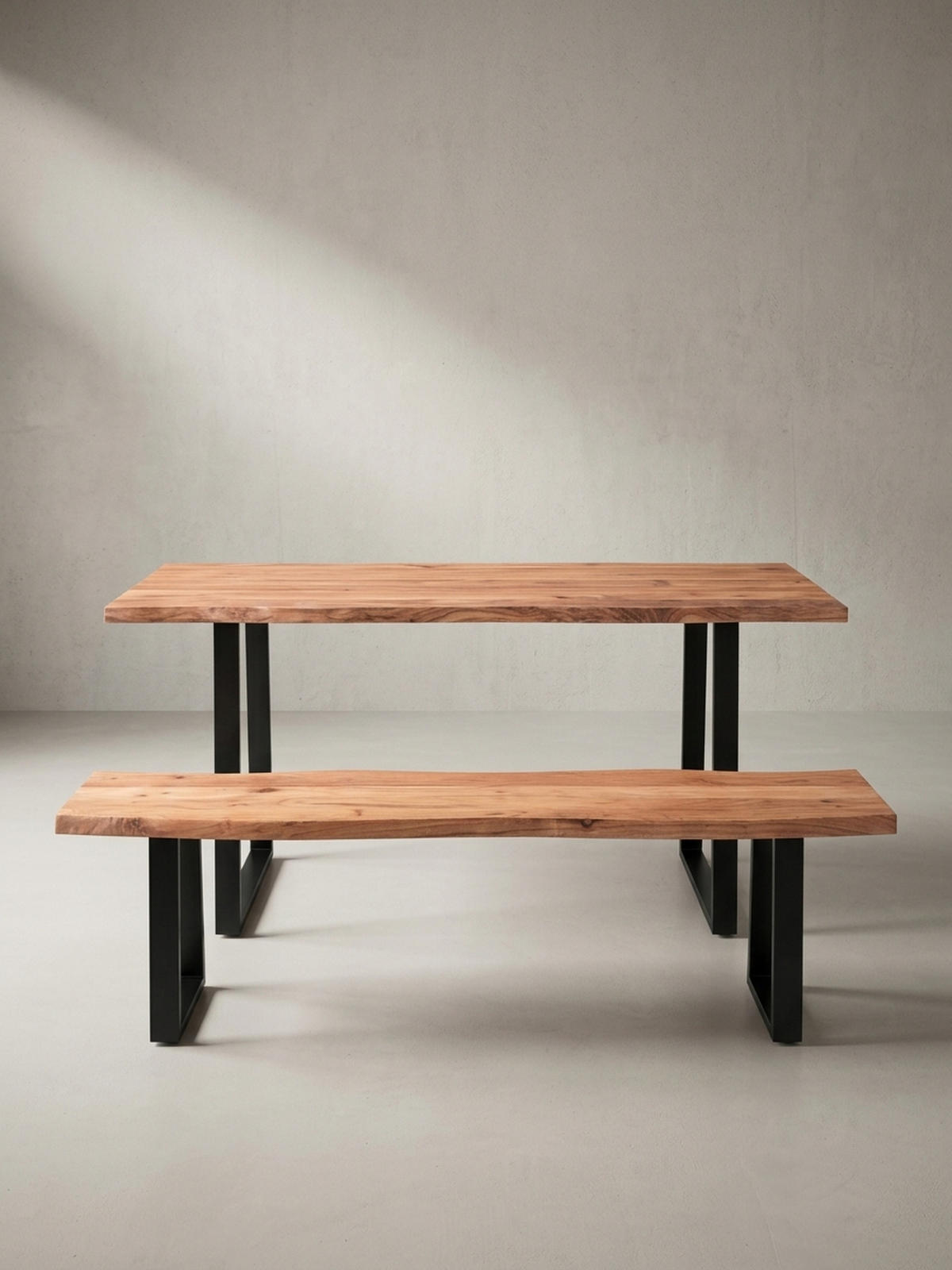 ESSTISCH Massivholz Baumkante Schwarz Metall Handgefertigt TARN, Goldbraun-Schwarz 200x100x76 cm - Schwarz/Braun, Holz (100/200/76cm) - KADIMA DESIGN