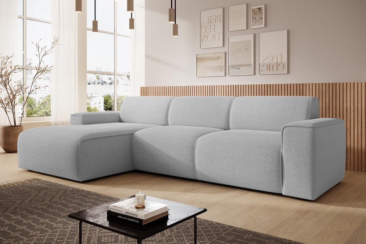ECKSOFA L Form Didim mini Ivory 310/165/78 cm – stilvolle kleine Eckcouch L - Greige/Champagner, Kunststoff/Textil (165/310cm) - AX Living