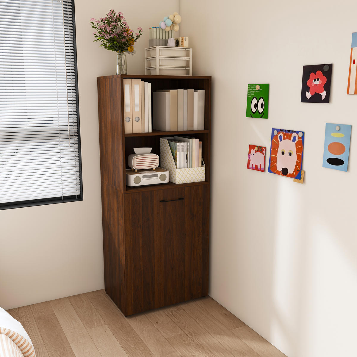 SCHREIBTISCH mit Stauraumschrank platzsparender Klappschreibtisch - Nussbaumfarben, Holzwerkstoff (55/80/136cm) - Gisaae