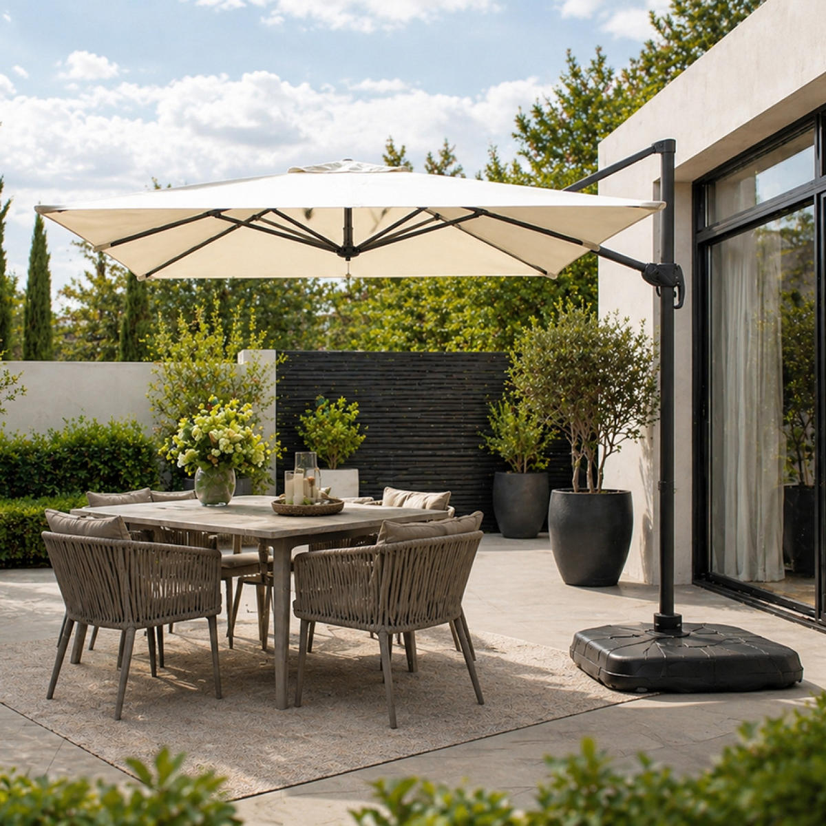 AMPELSCHIRM piana ecru oval 297 x 195 cm deportiert rotierbar um 360 - Beige, Metall (200/300cm) - Concept Usine