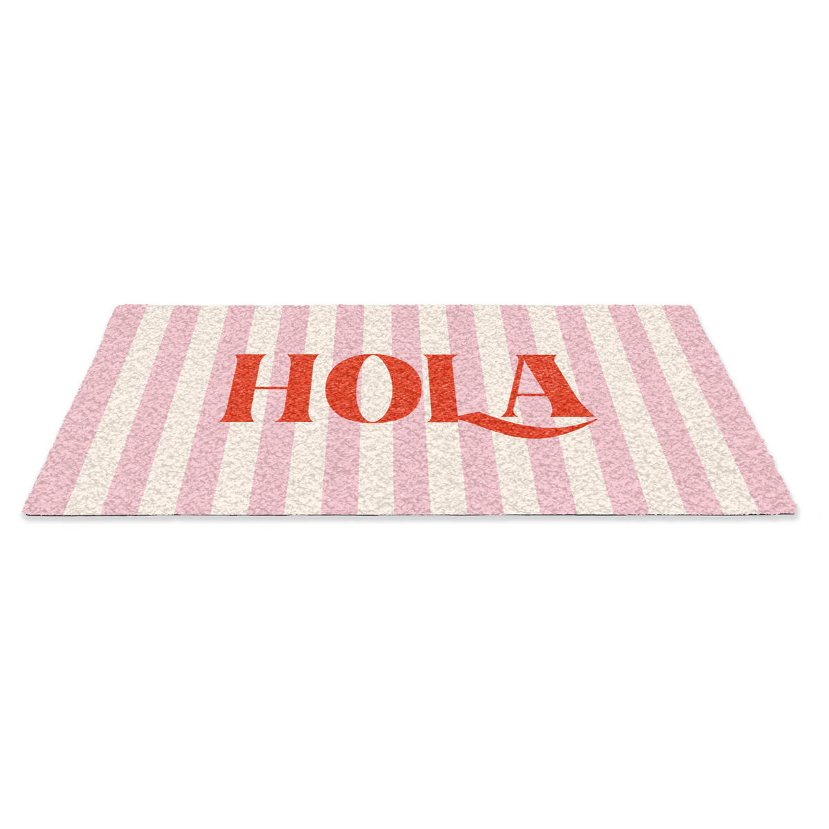 FUSSMATTE Hola - Zitat - Streifen - Pastell - Rosa - Rot - Weiß 60x40 cm - Rosa, Kunststoff (60/0.4cm) - MuchoWow