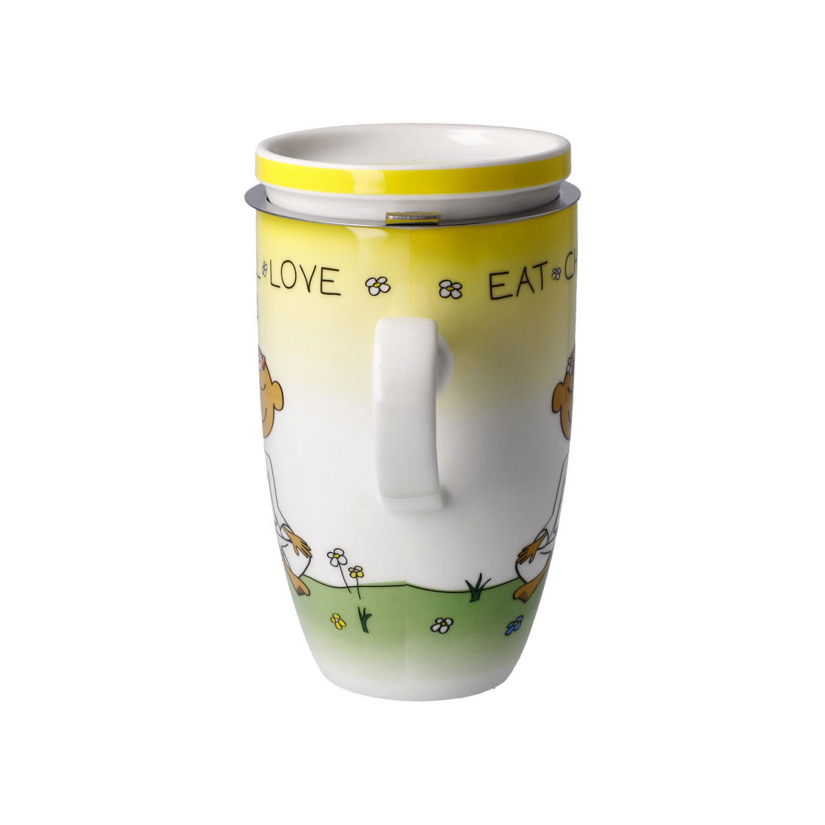 TEETASSE Der kleine Yogi - Eat Chill Love, Fine Bone China, Bunt, 450 ml - Multicolor, Keramik (0.45L) - Goebel