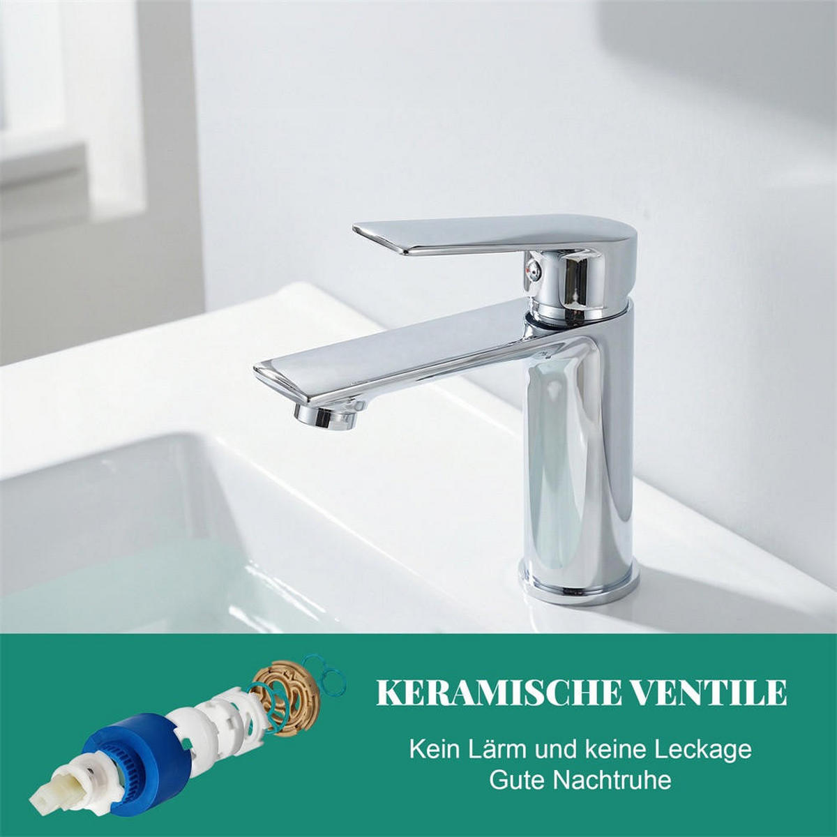 BAD -Waschtischarmatur flaches Design Mischbatterie für Kalt- und Warmwasser Edelstahl - Grau, Metall (25/9/21cm) - Vallsero