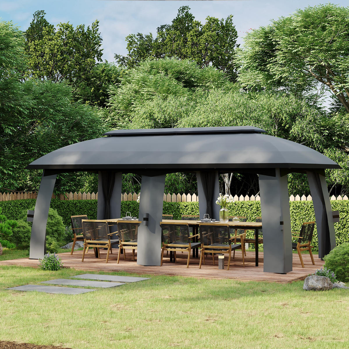 PAVILLON, Dunkelgrau, Galvanisiertes Metall, Polyester, Nylon - Dunkelgrau, Metall (600/278/300cm) - Outsunny