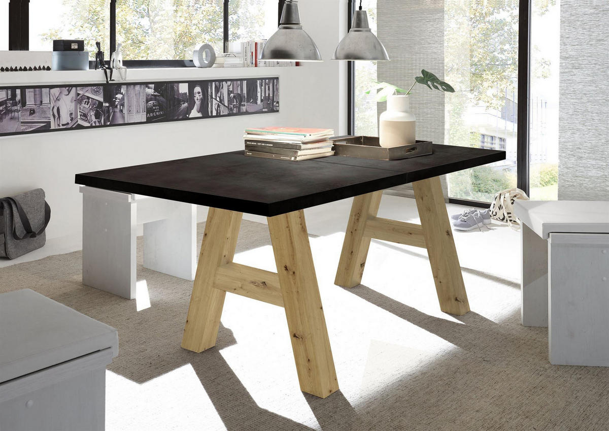 ESSTISCH ausziehbar Elia 1 140 x 90 x 75 Esszimmertisch Asteiche/Schwarzstahl - Schwarz, Holz (140/90/75cm) - 58aufmkessel