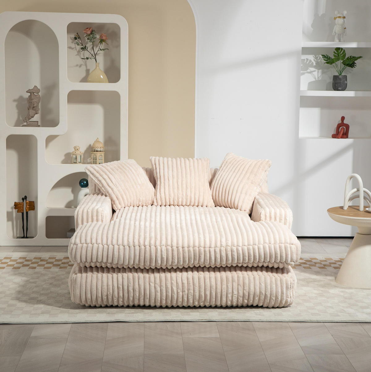 BIGSOFA Chaiselongue Cord mit 3 Kissen 125/155/63 cm Beige - Beige, Textil (63/125/155cm) - Redom