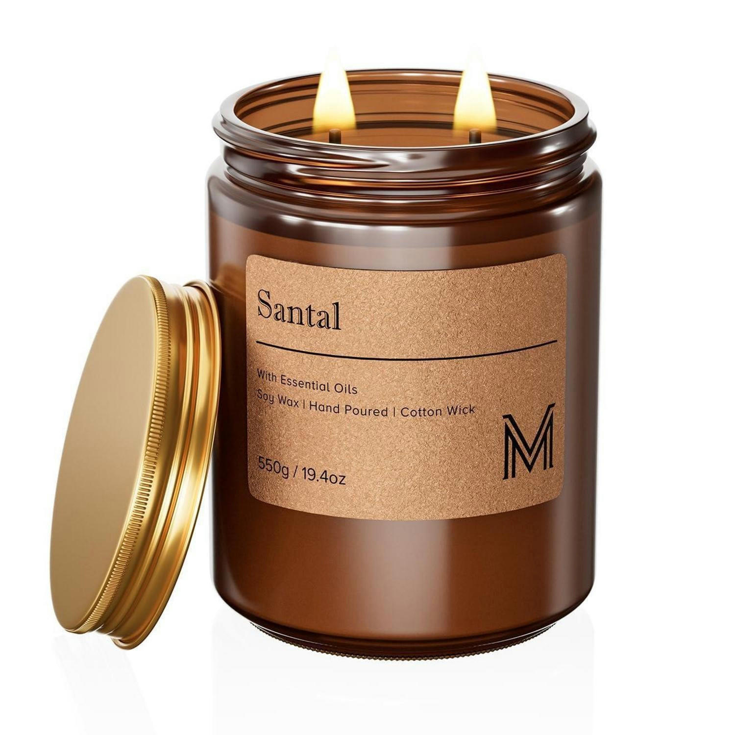 DUFTKERZE im Glas Santal 550g 2-Docht 110h Brenndauer - Braun, Paraffin (15.6cm)