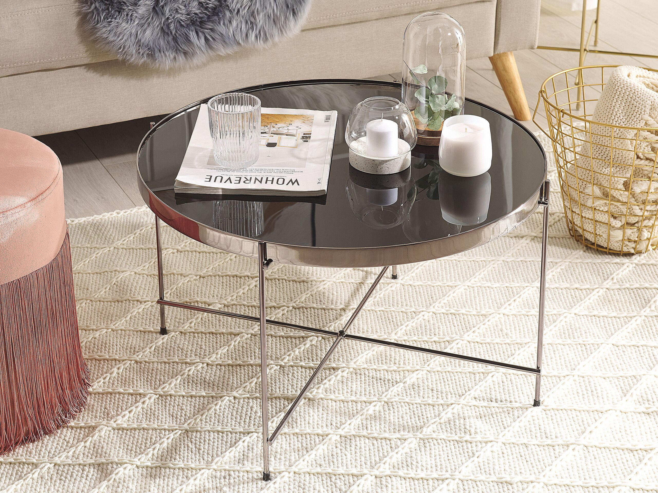 COUCHTISCH Glass chwarz/silber 63cm Lucea - Silberfarben/Schwarz, Metall (63/63/38cm) - Beliani