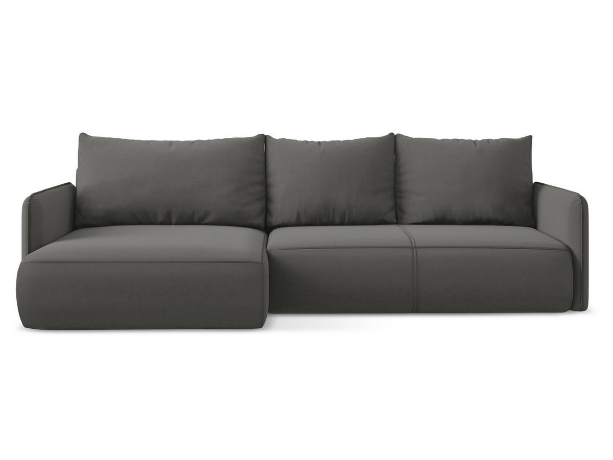 ECKSOFA mit Schlaffunktion Samt Stoff Grau - Dunkelgrau/Schwarz, Kunststoff/Textil (148/240cm) - Makamii