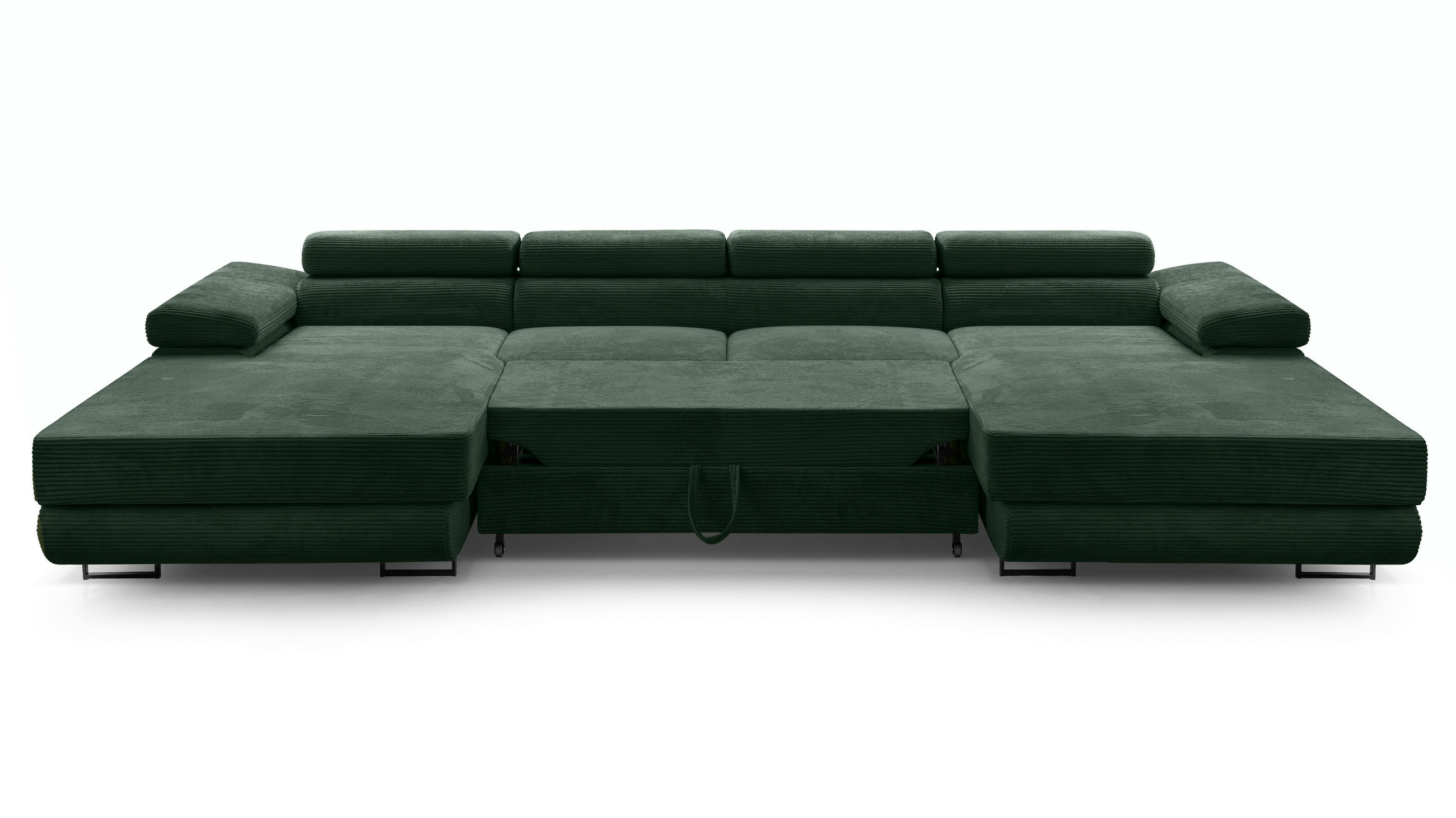 WOHNLANDSCHAFT Arborio Dunkelgrün 352/202/90 cm mit Schlaffunktion - Dunkelgrün/Schwarz, Textil/Metall (352/90/202cm) - AX Living
