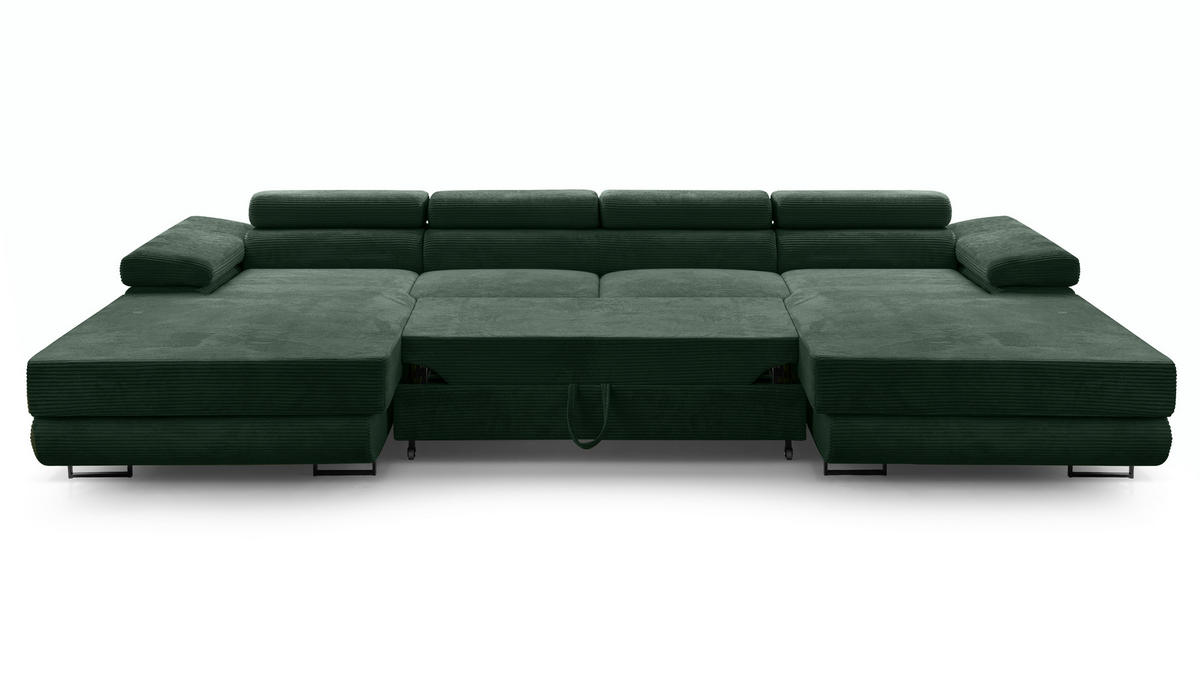 WOHNLANDSCHAFT Arborio Dunkelgrün 352/202/90 cm mit Schlaffunktion - Dunkelgrün/Schwarz, Textil/Metall (352/90/202cm) - AX Living