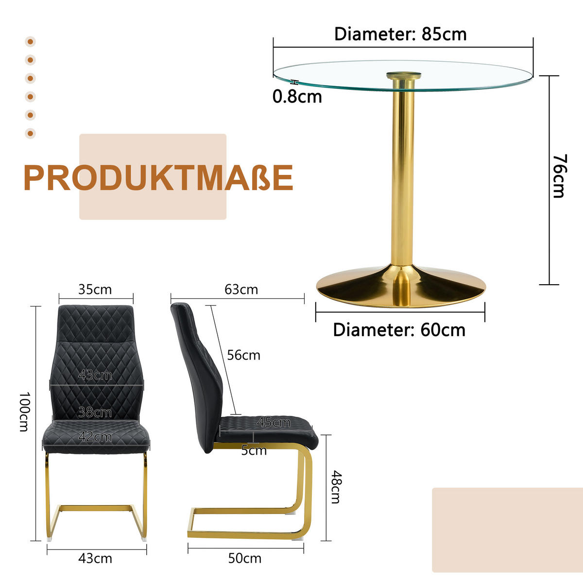 ESSGRUPPE DE-39470 5-teilig, Glastisch und 4 Stühlen mit Rautenmuster Schwarz - Schwarz, Metall (85/75/85cm) - ComfortXL