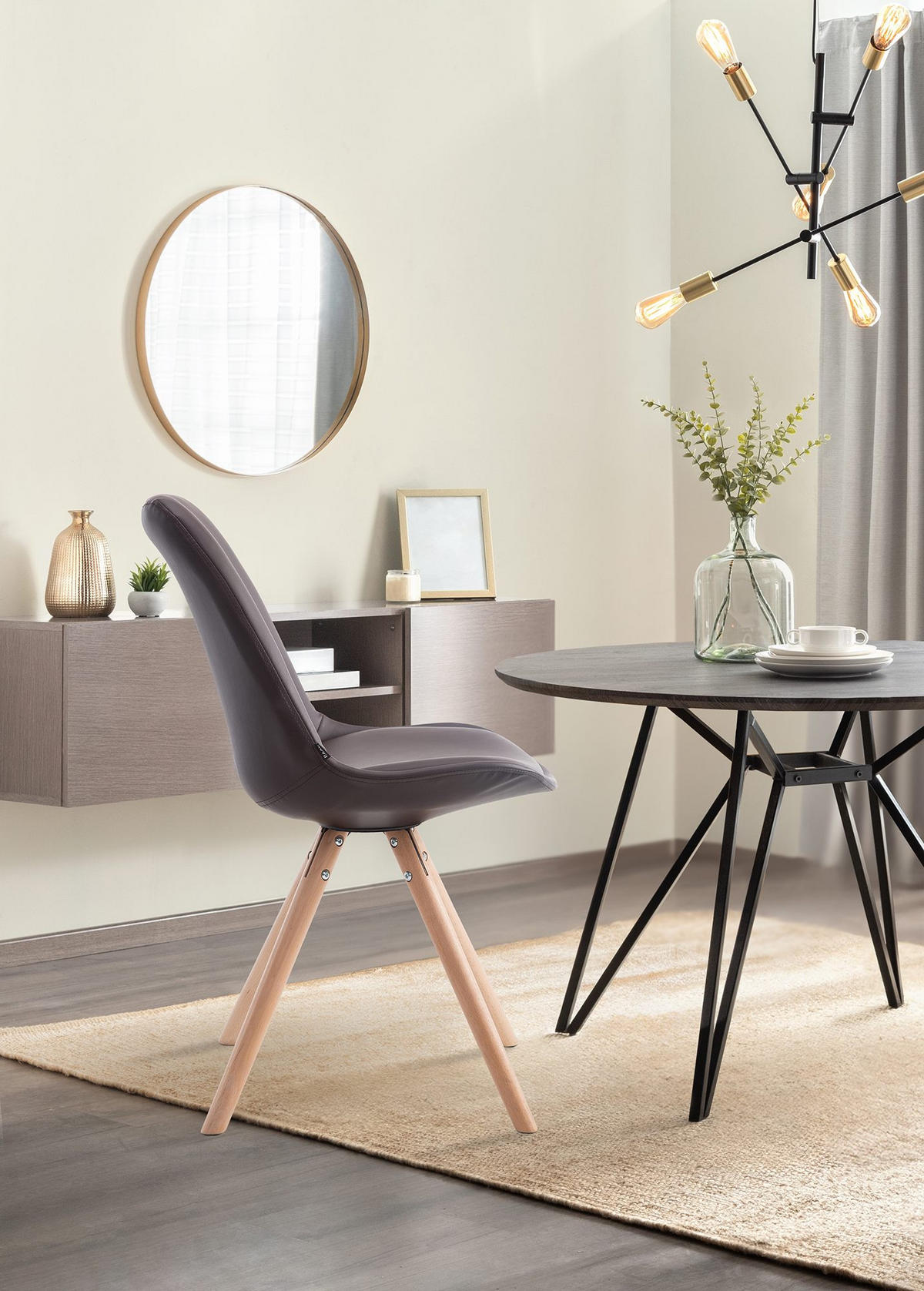 STUHL Lederlook braun - Eukalyptusholzfarben/Braun, Holz/Textil (48/84/56cm) - CLP