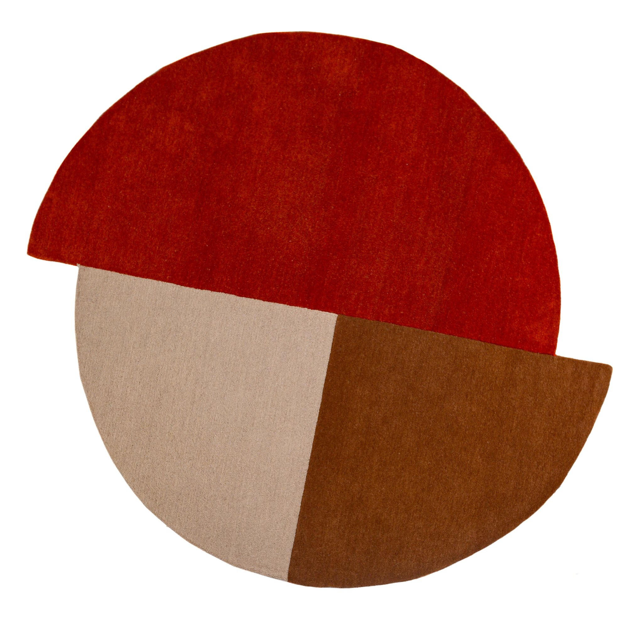 WOLLTEPPICH Segment Muster, Geometrisch, Wohnzimmer Rot-Beige Rund 200x200 - Rot, Textil (200/200cm) - KADIMA DESIGN